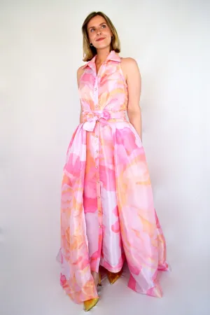 Taffeta Overskirt in Abstract Pink Peony