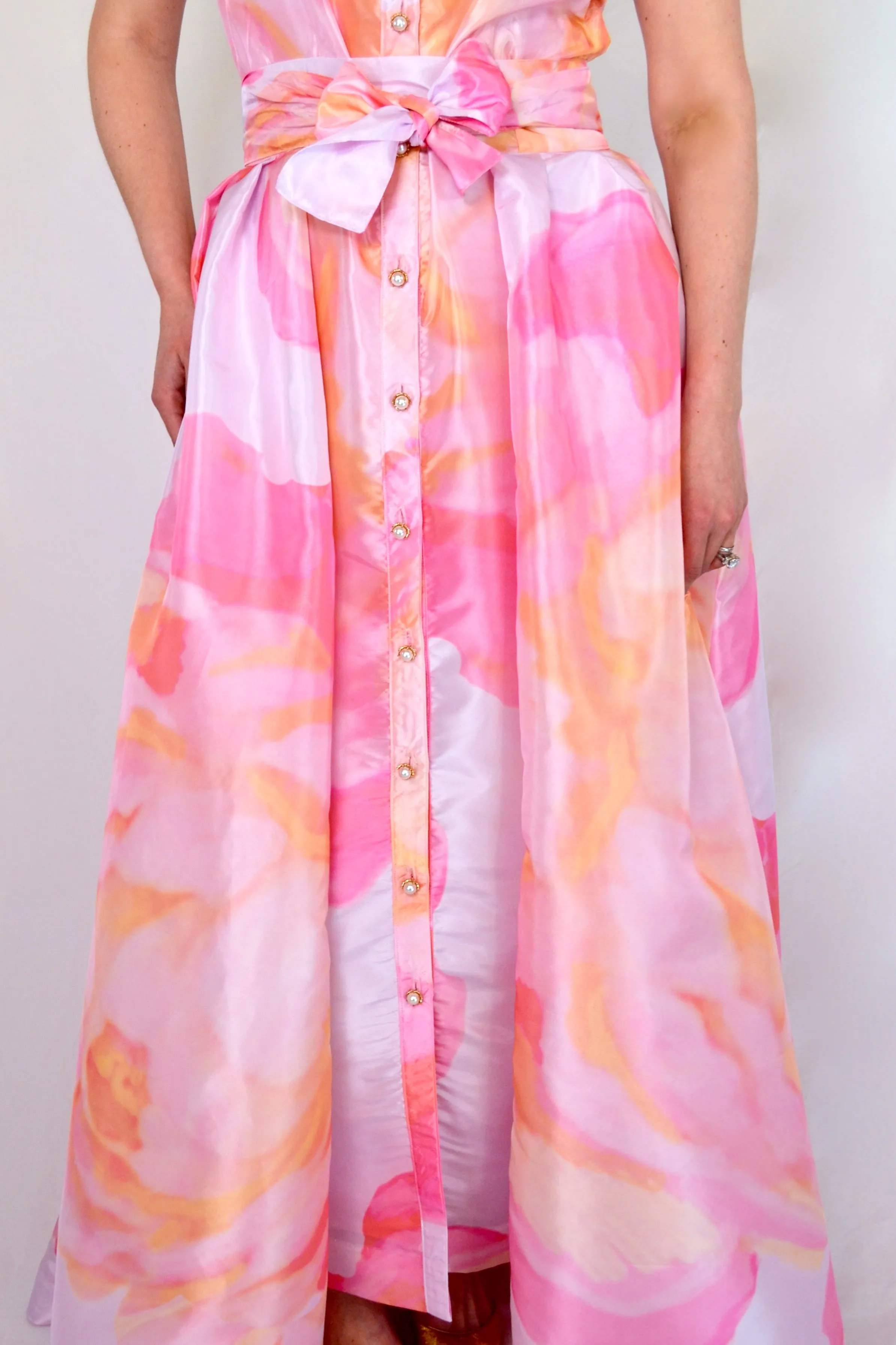 Taffeta Overskirt in Abstract Pink Peony