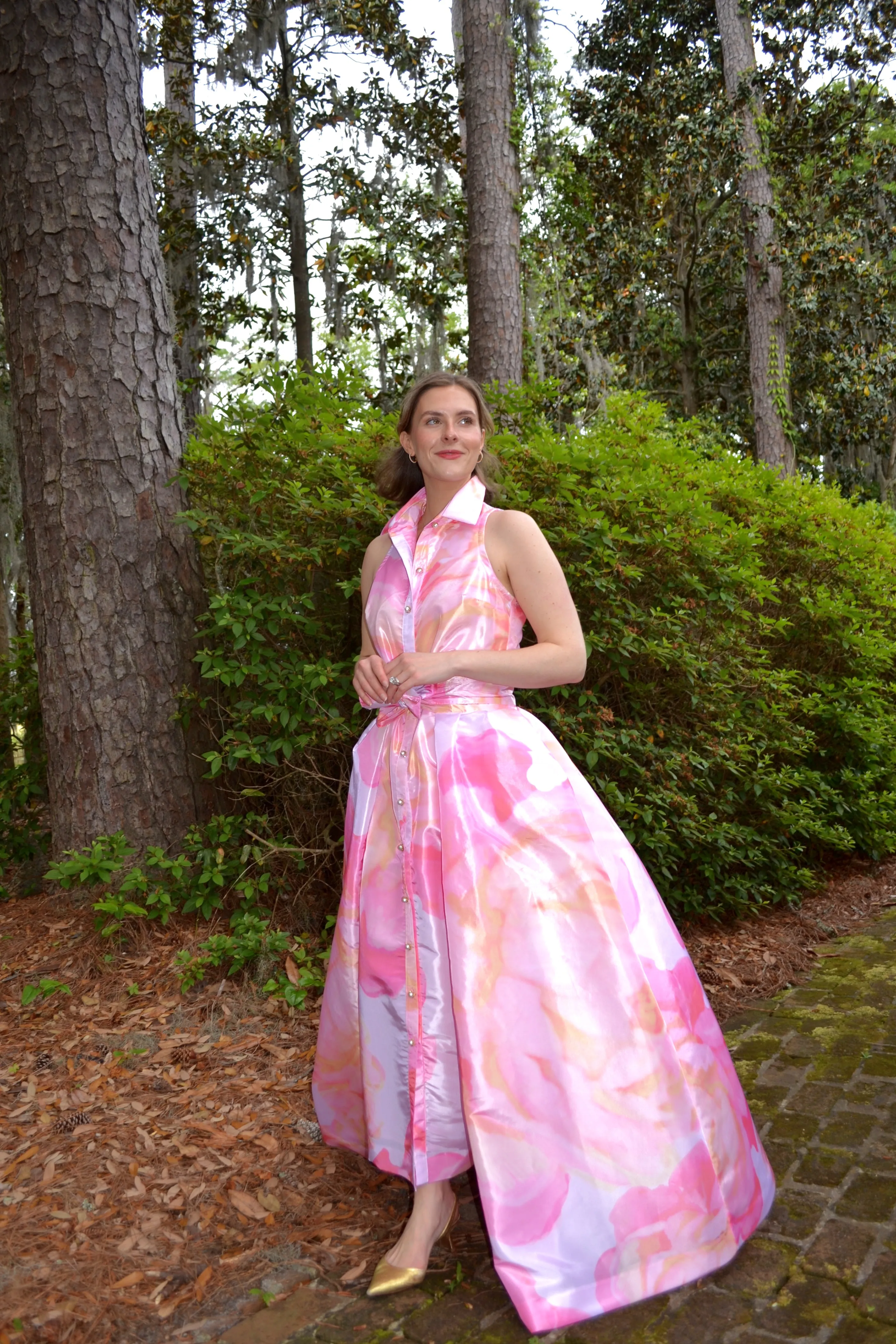 Taffeta Overskirt in Abstract Pink Peony