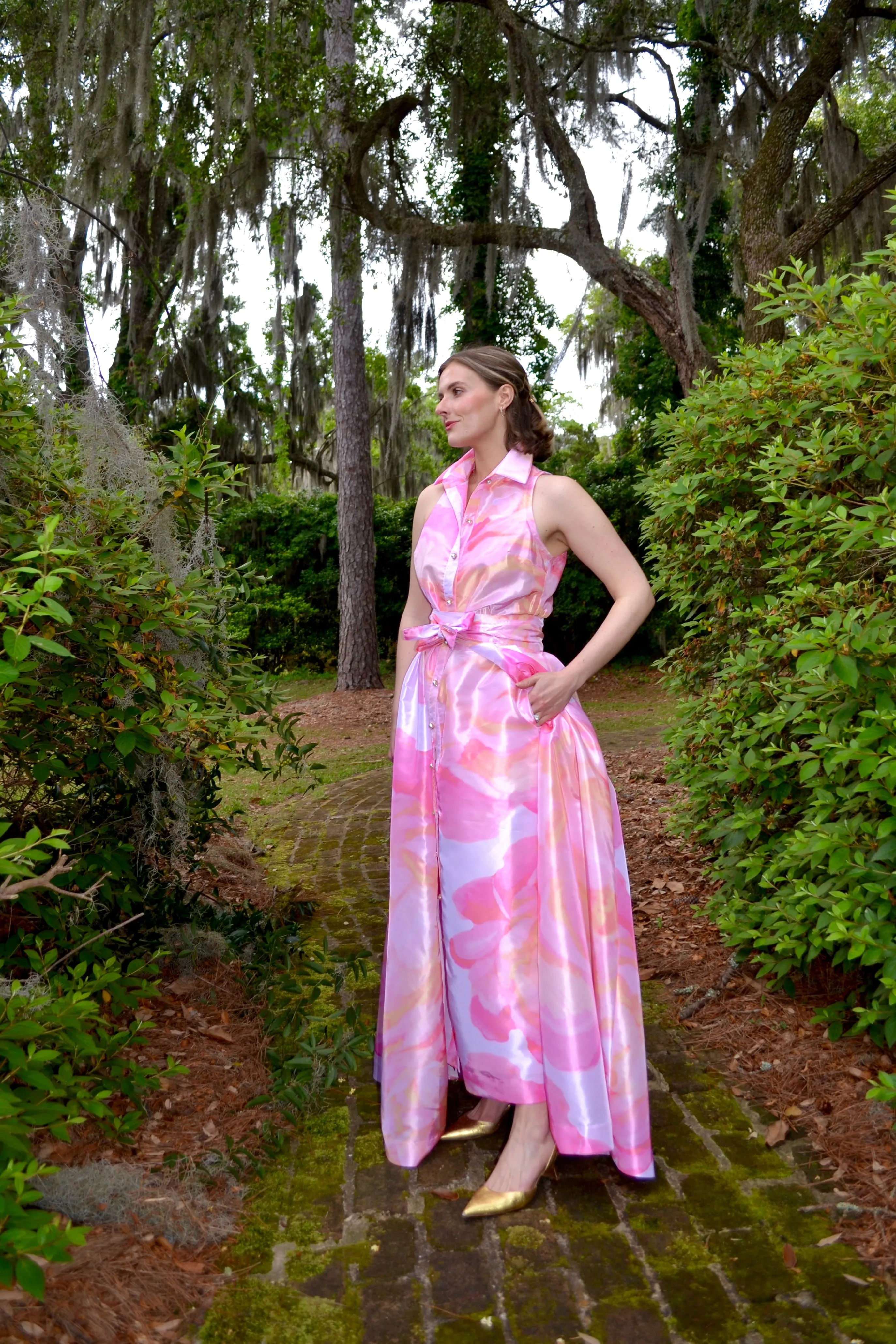 Taffeta Overskirt in Abstract Pink Peony