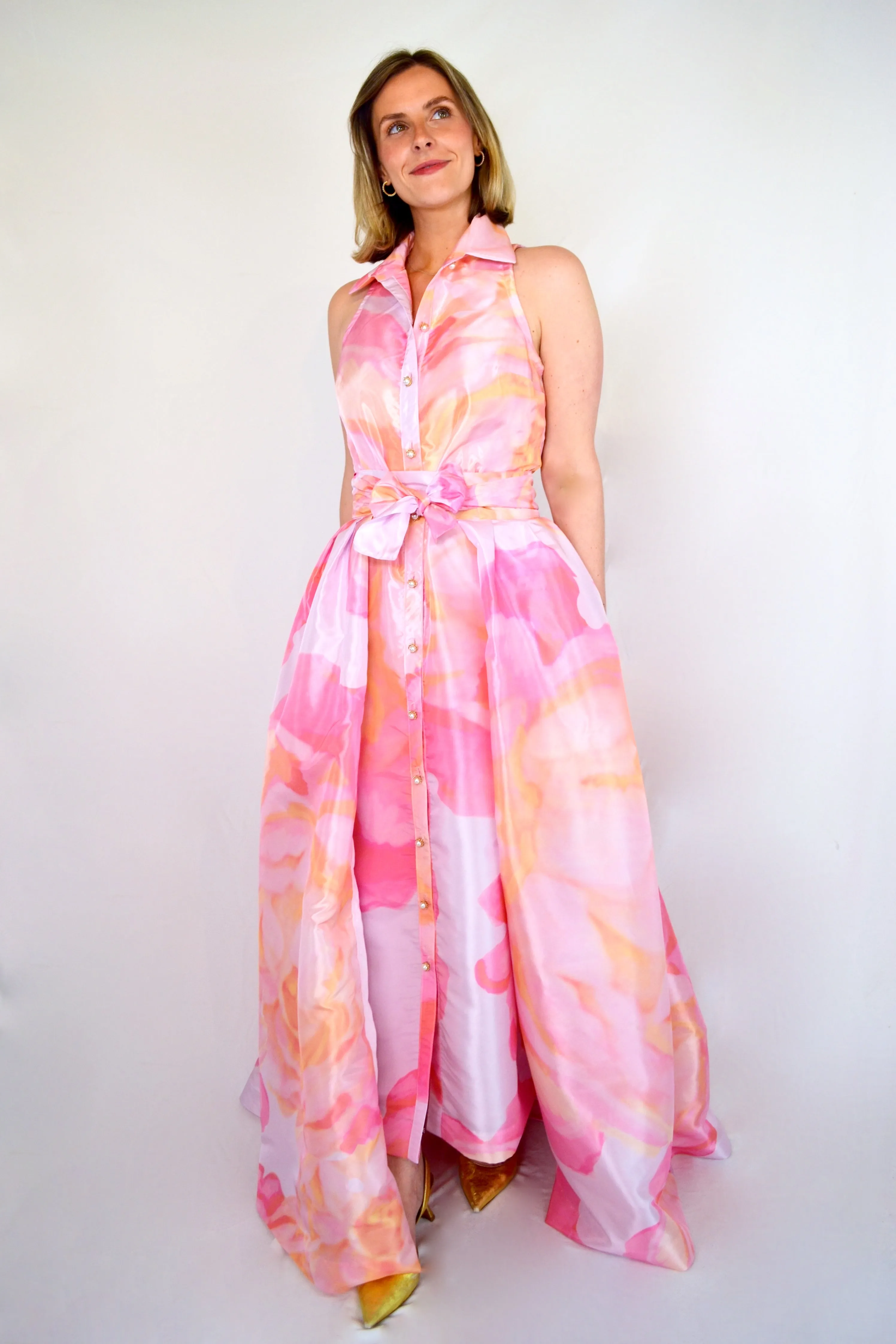Taffeta Overskirt in Abstract Pink Peony