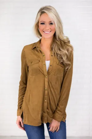 Tan Suede Button Up Top
