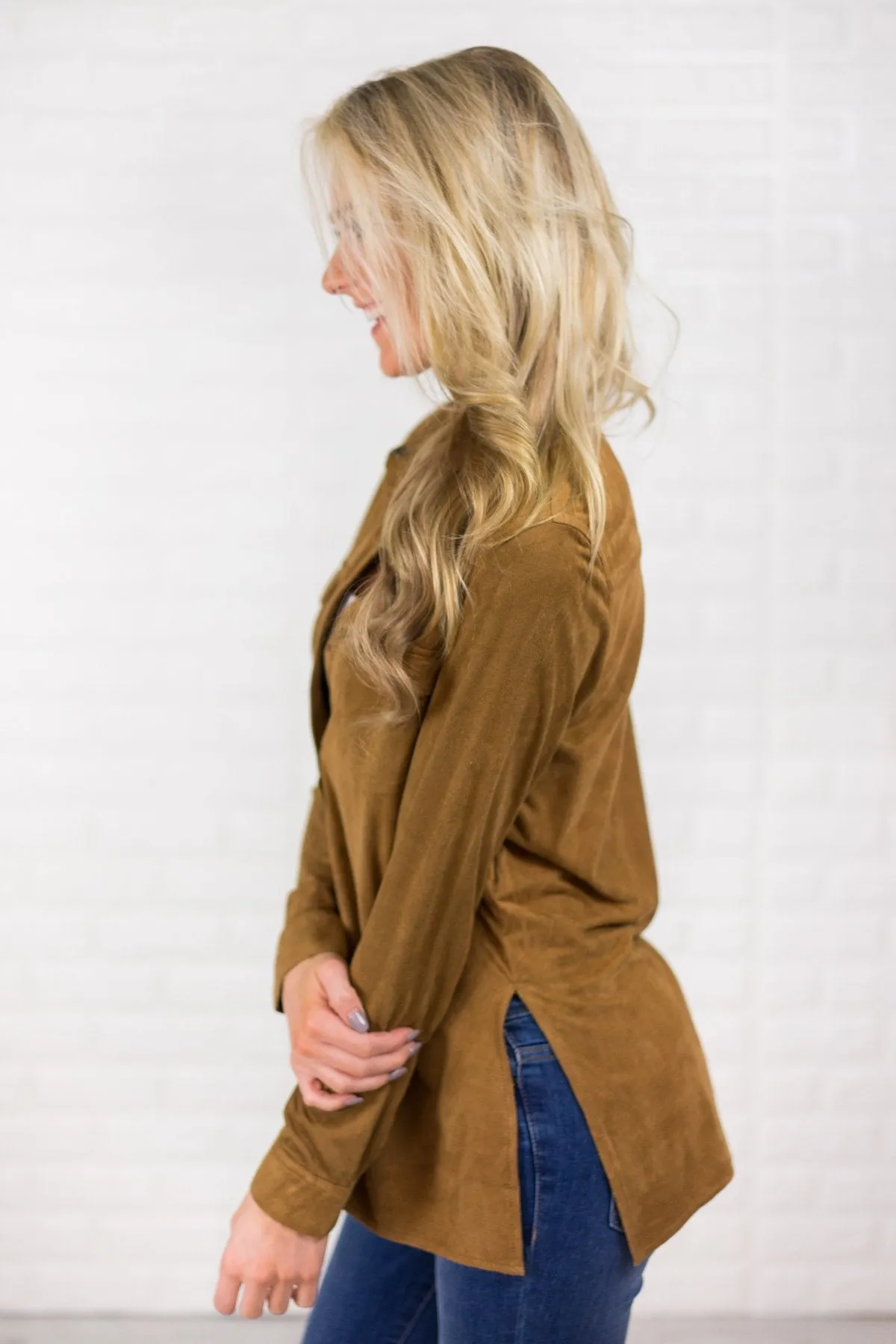 Tan Suede Button Up Top