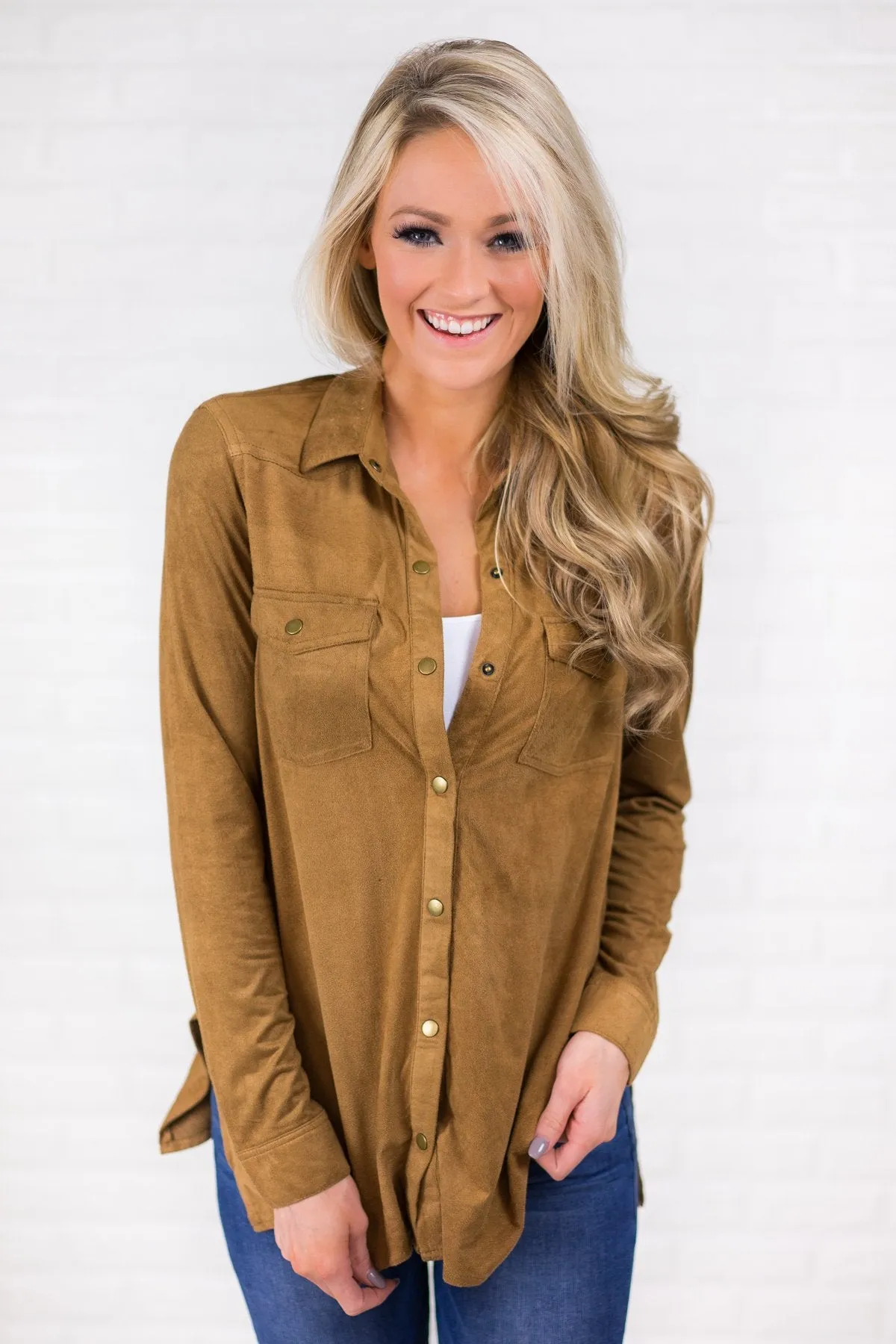 Tan Suede Button Up Top