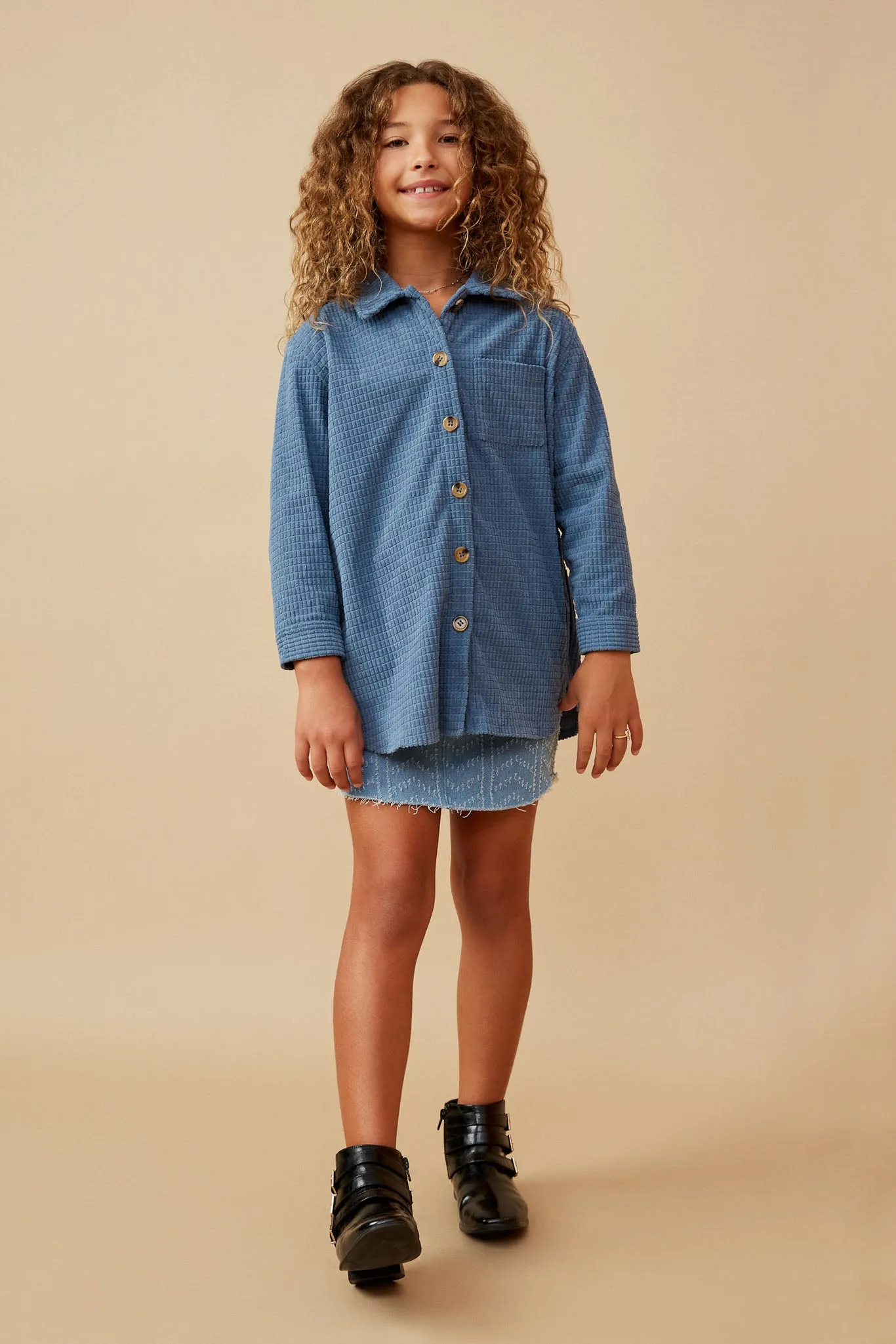 Textured Velvet Yarn Button Up Shacket