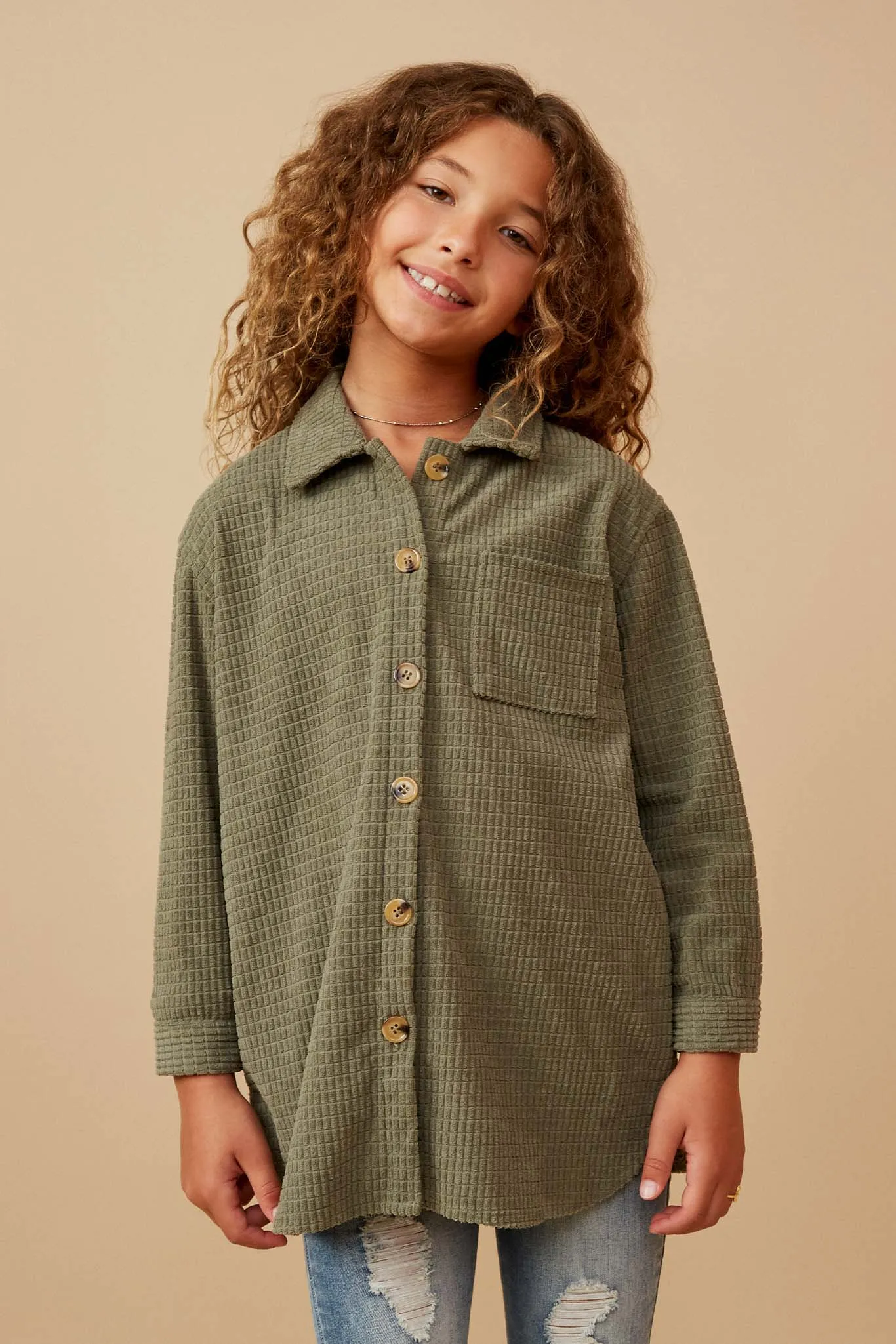 Textured Velvet Yarn Button Up Shacket