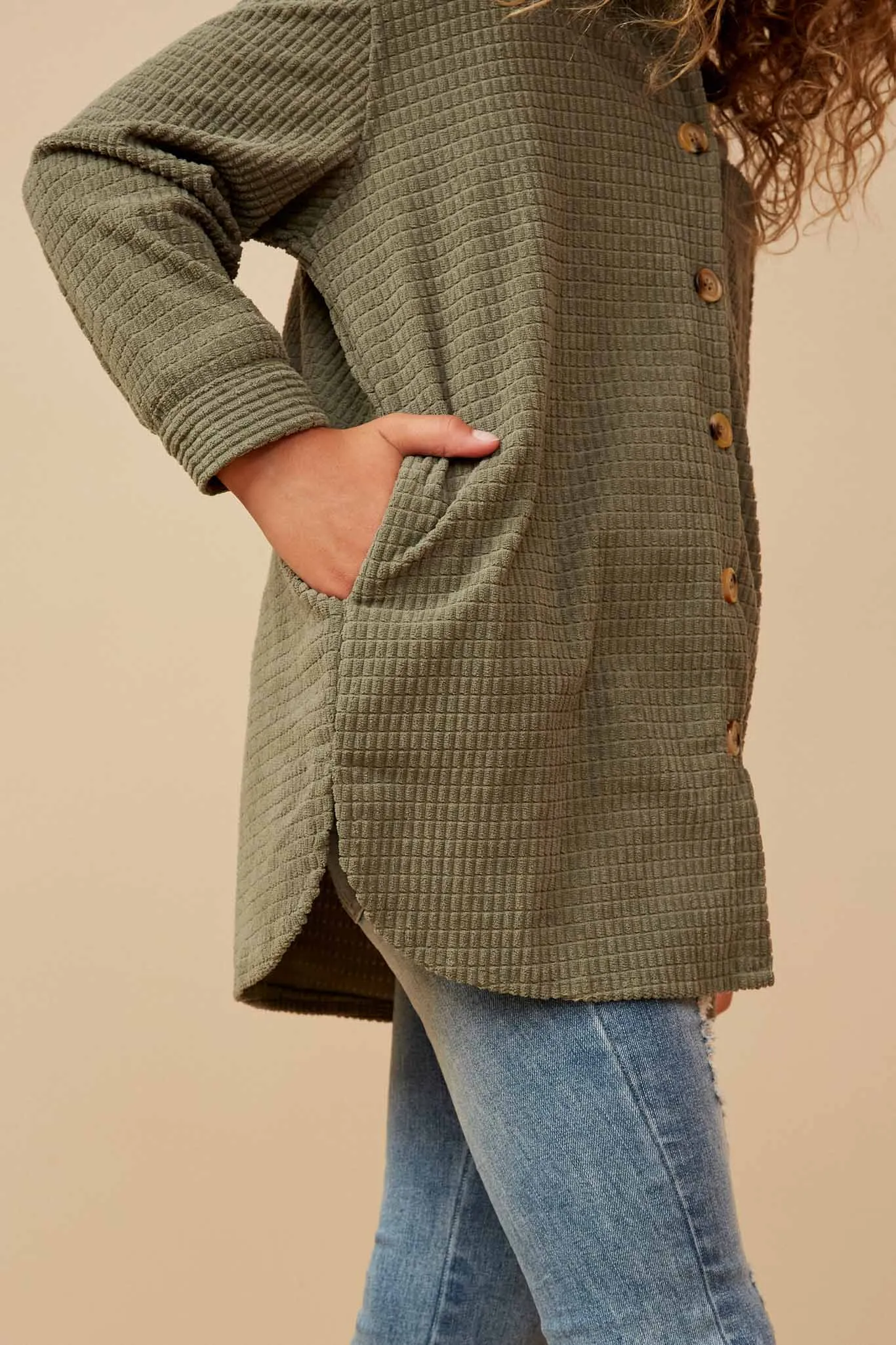 Textured Velvet Yarn Button Up Shacket