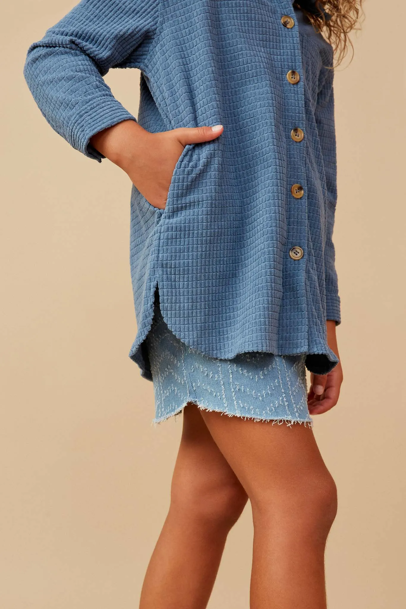 Textured Velvet Yarn Button Up Shacket