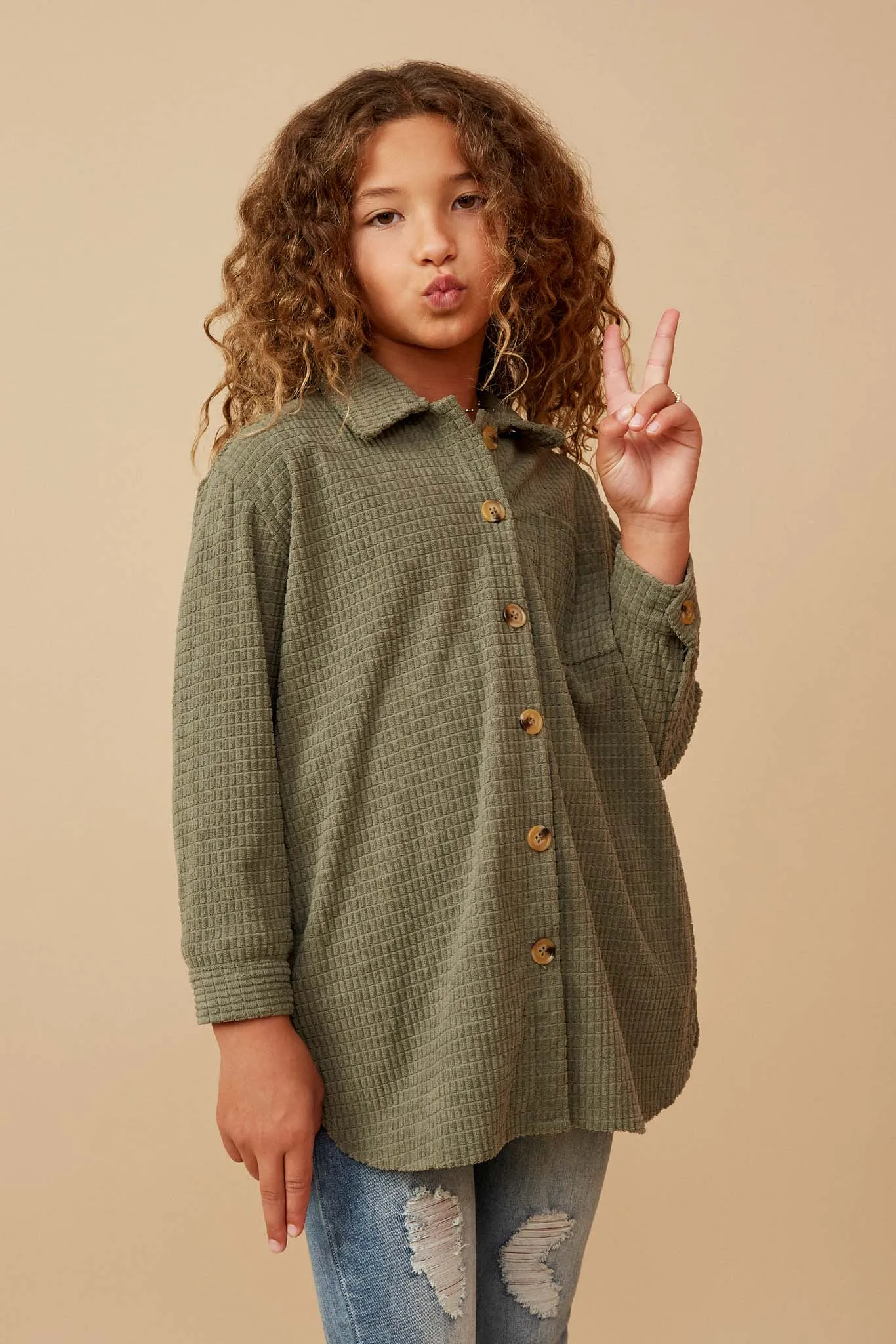 Textured Velvet Yarn Button Up Shacket