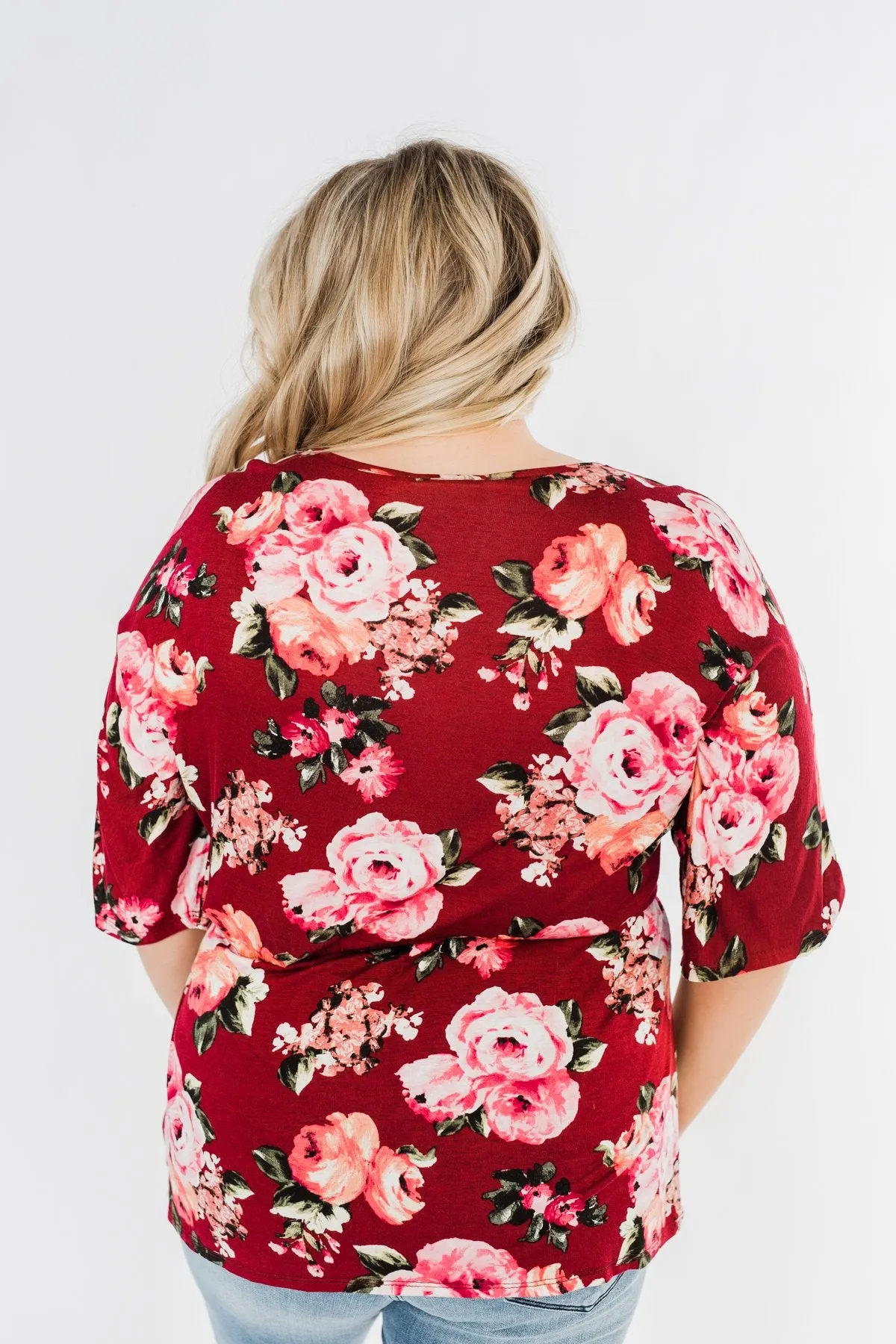 The Way To My Heart Floral Button Top- Burgundy