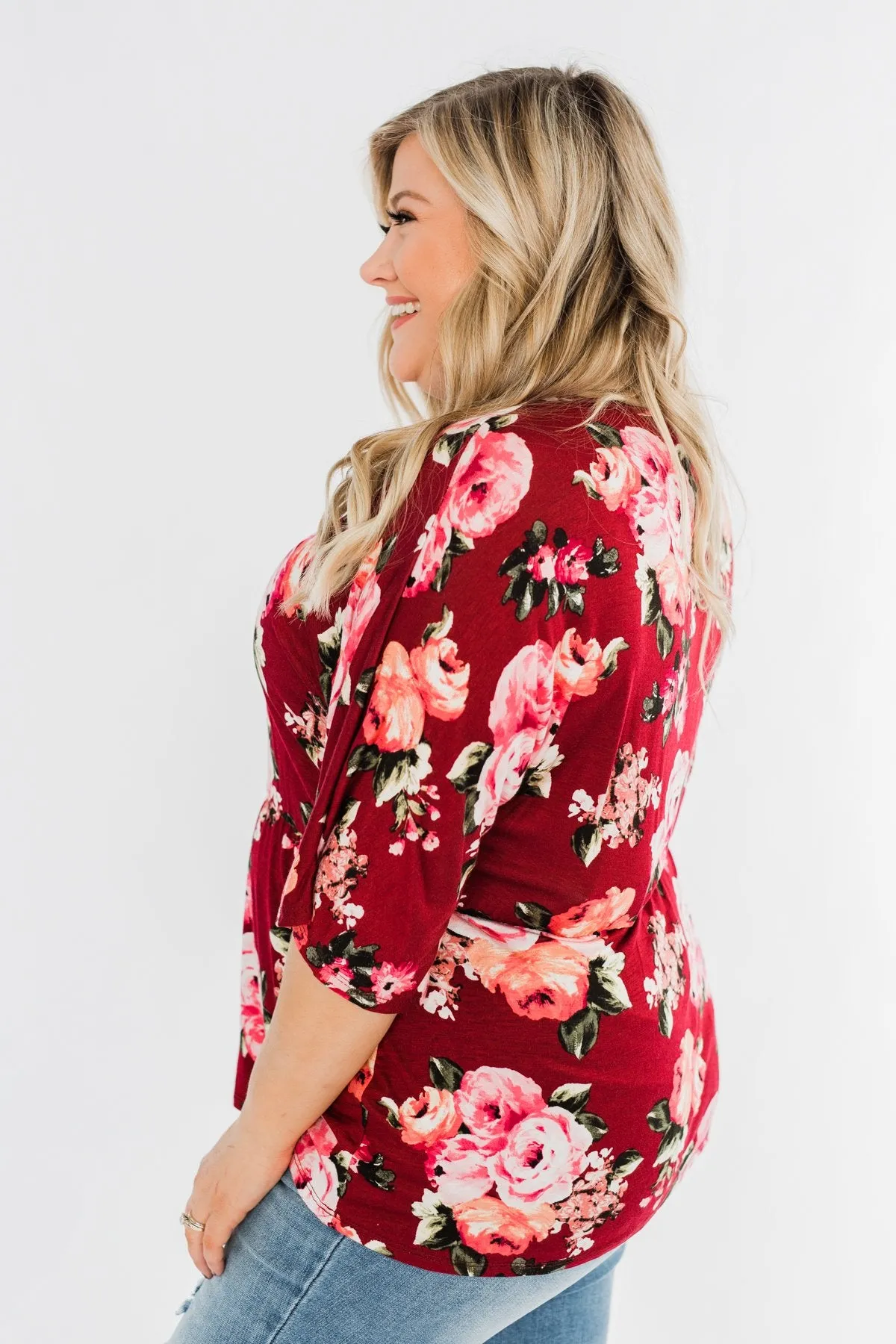 The Way To My Heart Floral Button Top- Burgundy