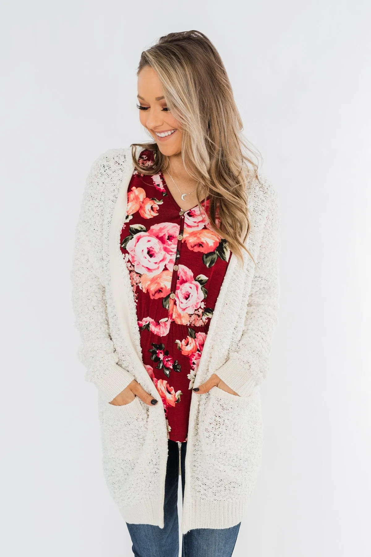 The Way To My Heart Floral Button Top- Burgundy