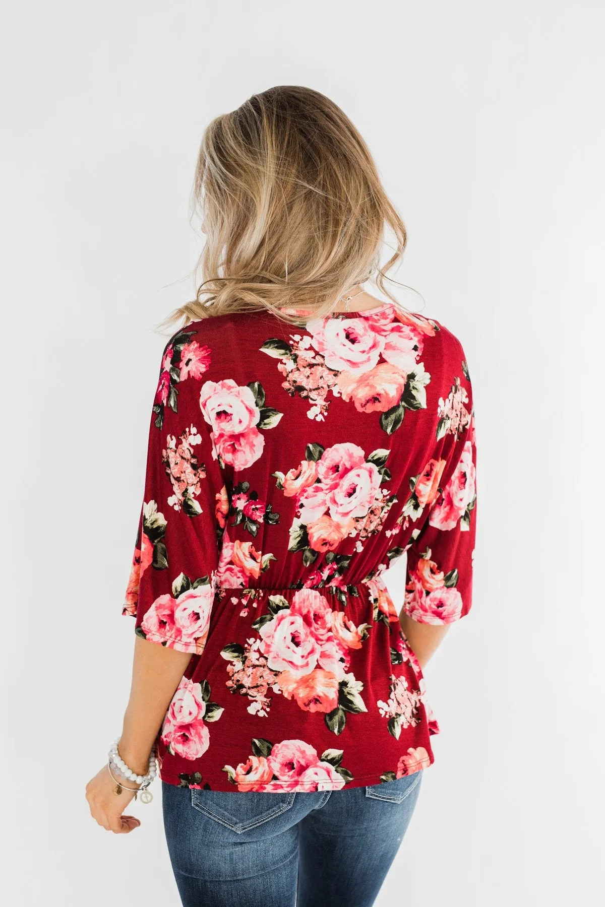 The Way To My Heart Floral Button Top- Burgundy