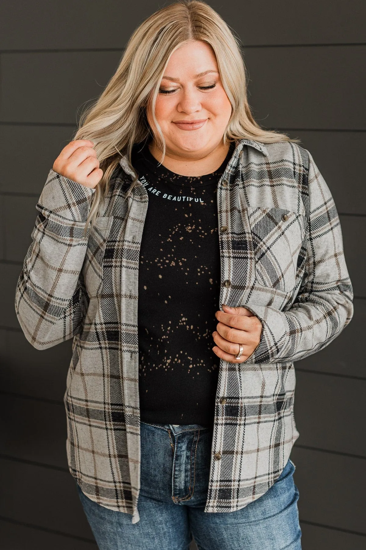Thread & Supply Free Falling Plaid Shirt Jacket- Heather Grey
