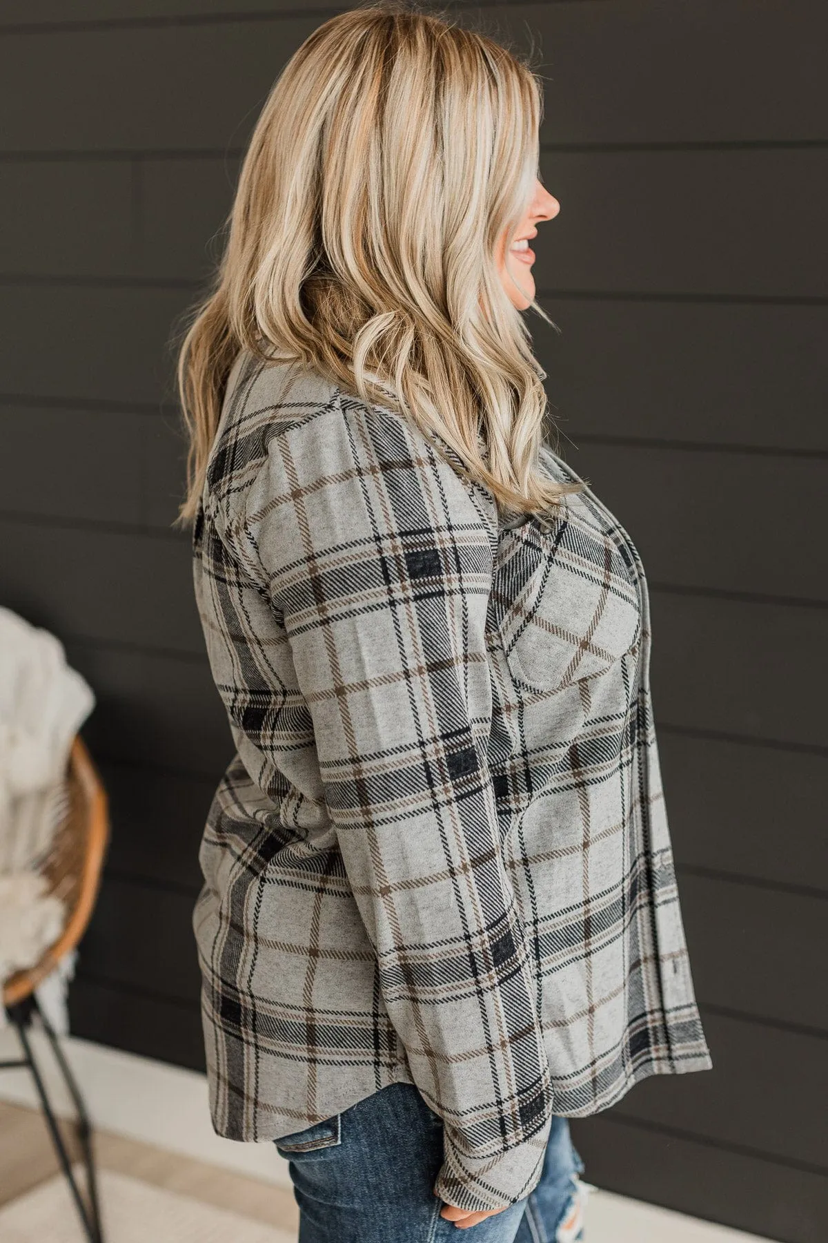 Thread & Supply Free Falling Plaid Shirt Jacket- Heather Grey