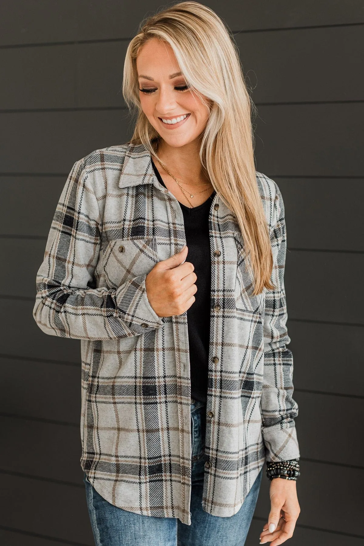 Thread & Supply Free Falling Plaid Shirt Jacket- Heather Grey
