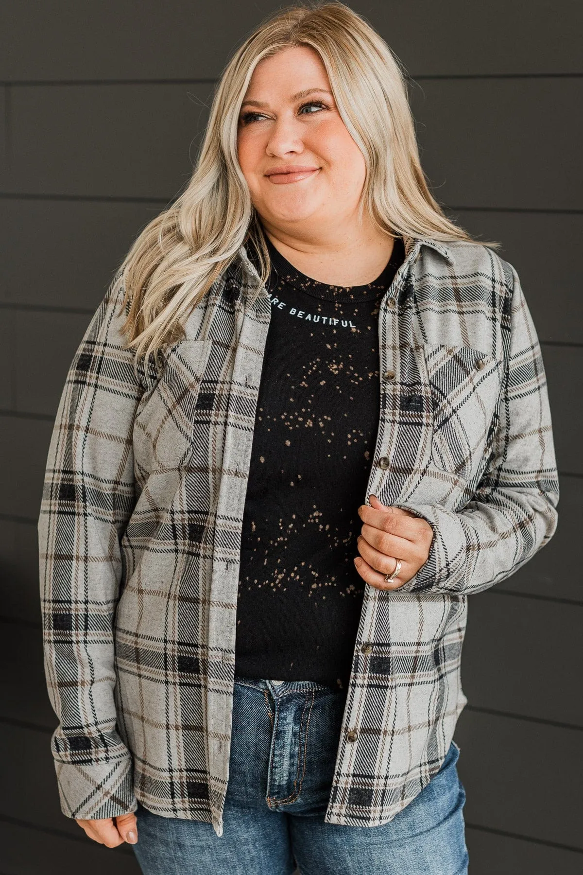 Thread & Supply Free Falling Plaid Shirt Jacket- Heather Grey