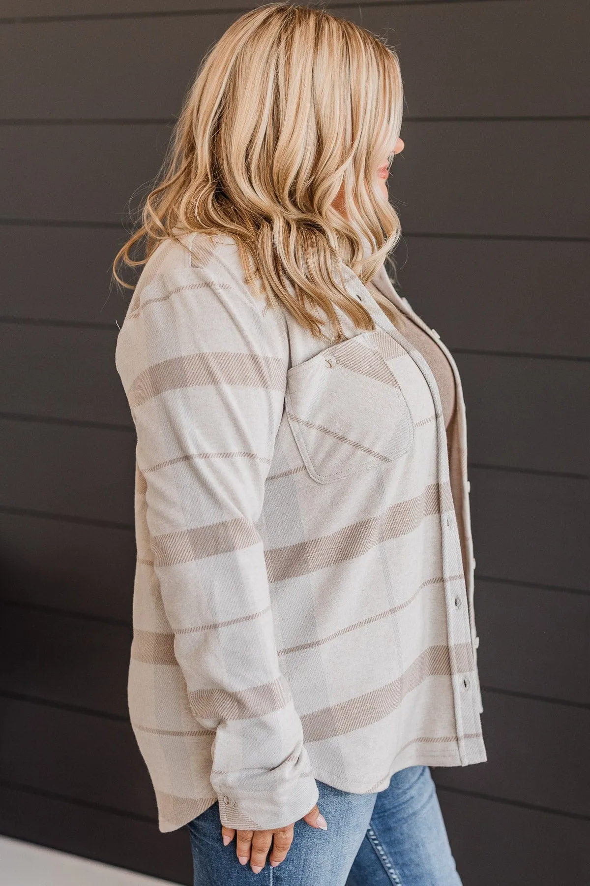 Thread & Supply Free Falling Plaid Shirt Jacket- Light Taupe
