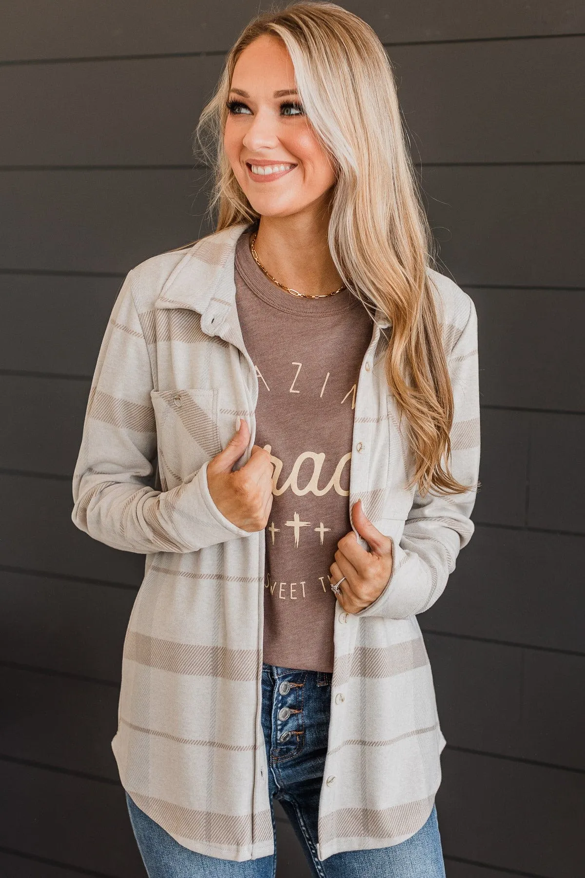 Thread & Supply Free Falling Plaid Shirt Jacket- Light Taupe