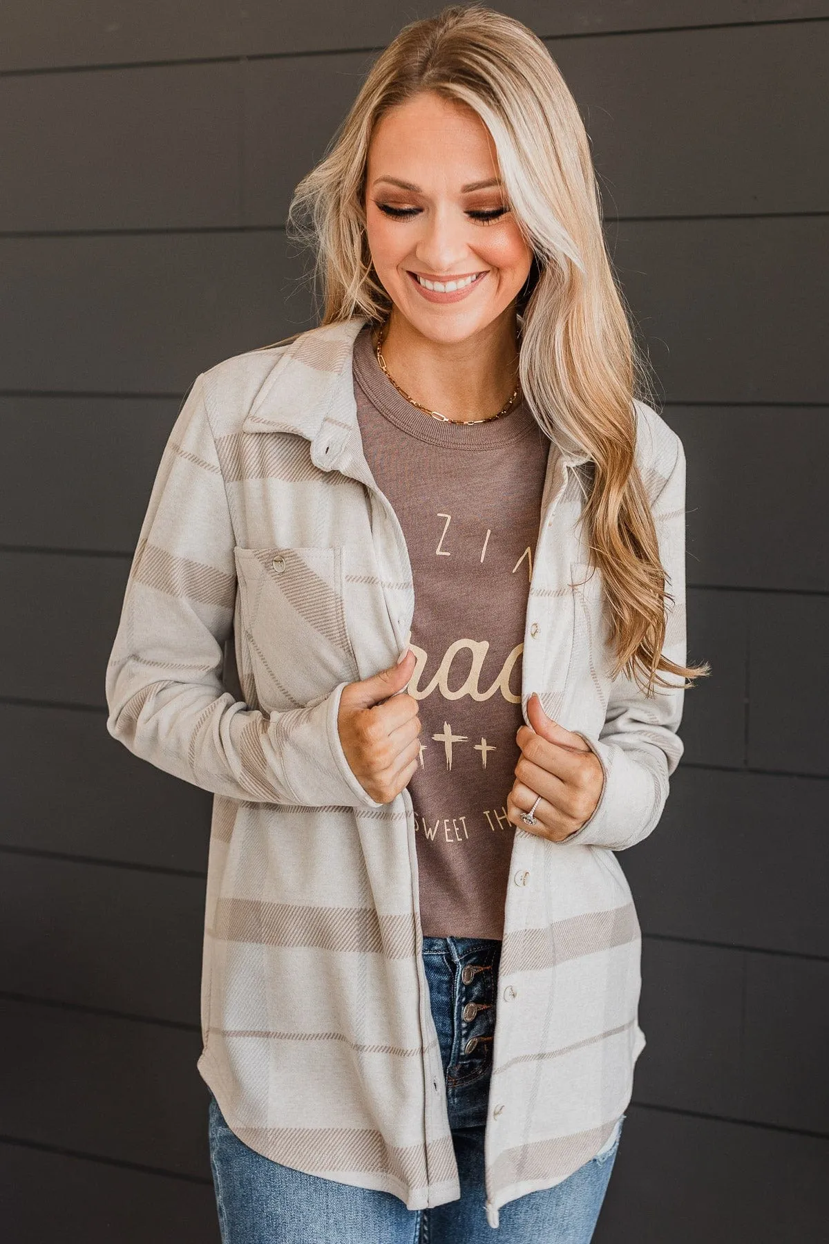 Thread & Supply Free Falling Plaid Shirt Jacket- Light Taupe