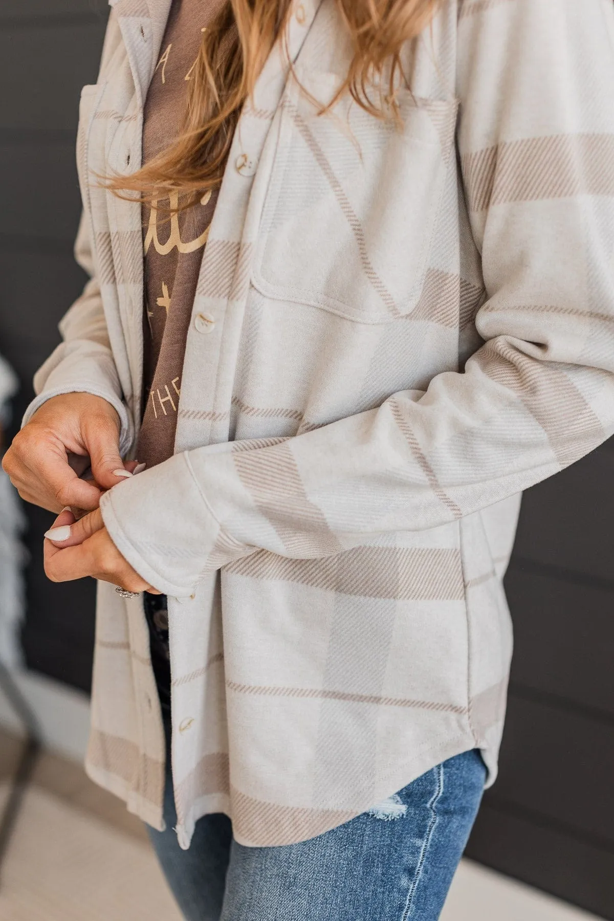 Thread & Supply Free Falling Plaid Shirt Jacket- Light Taupe