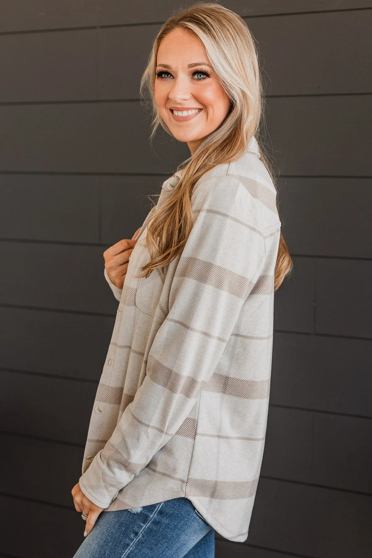 Thread & Supply Free Falling Plaid Shirt Jacket- Light Taupe