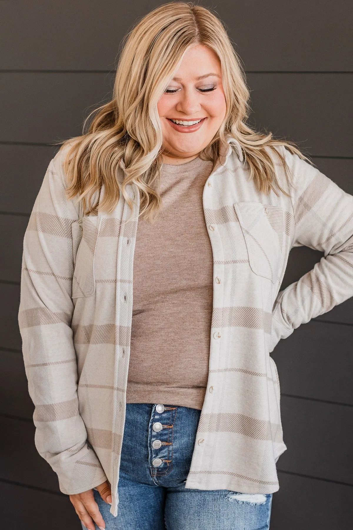 Thread & Supply Free Falling Plaid Shirt Jacket- Light Taupe