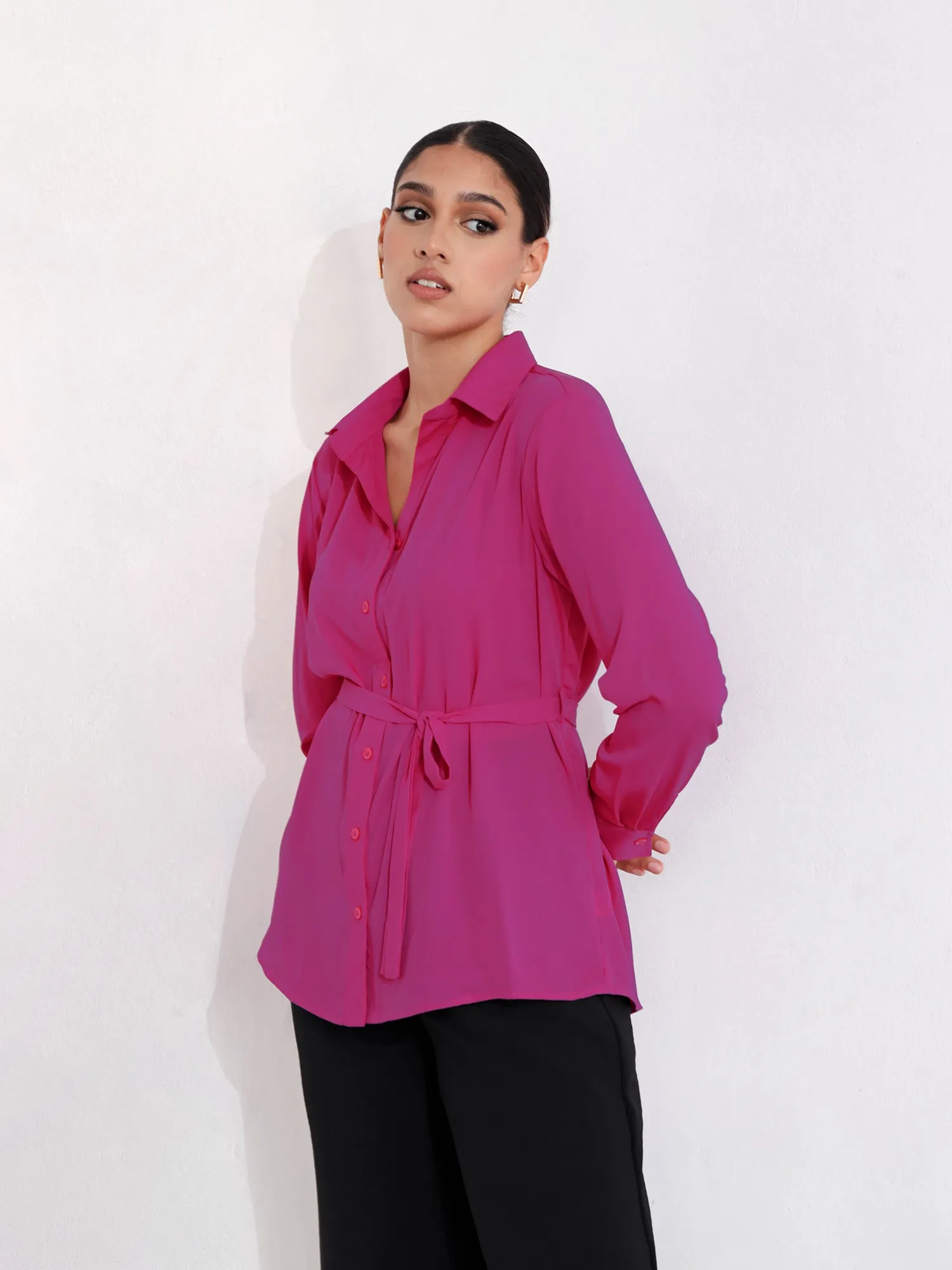 Tie Up Detailed  Button Down Shirt