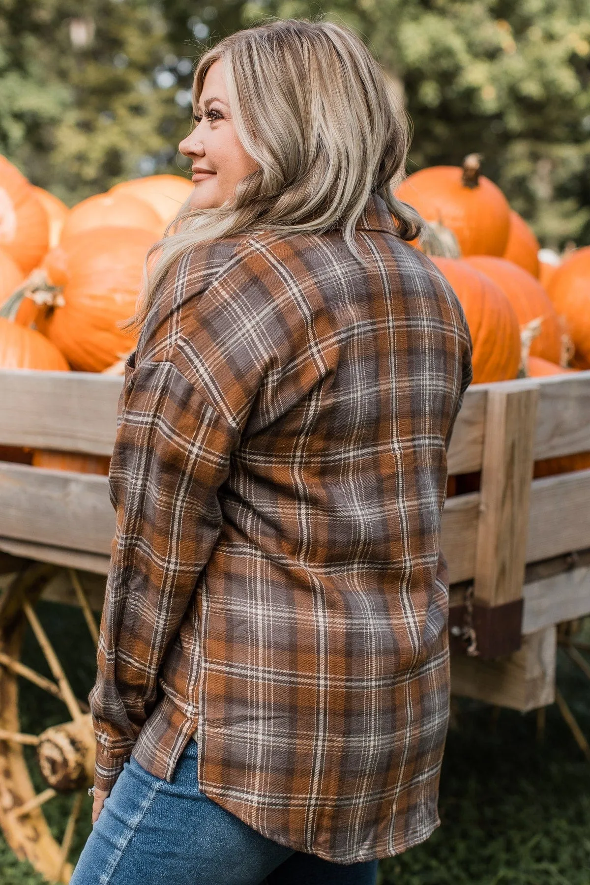 True To Myself Plaid Button Top- Brown & Charcoal