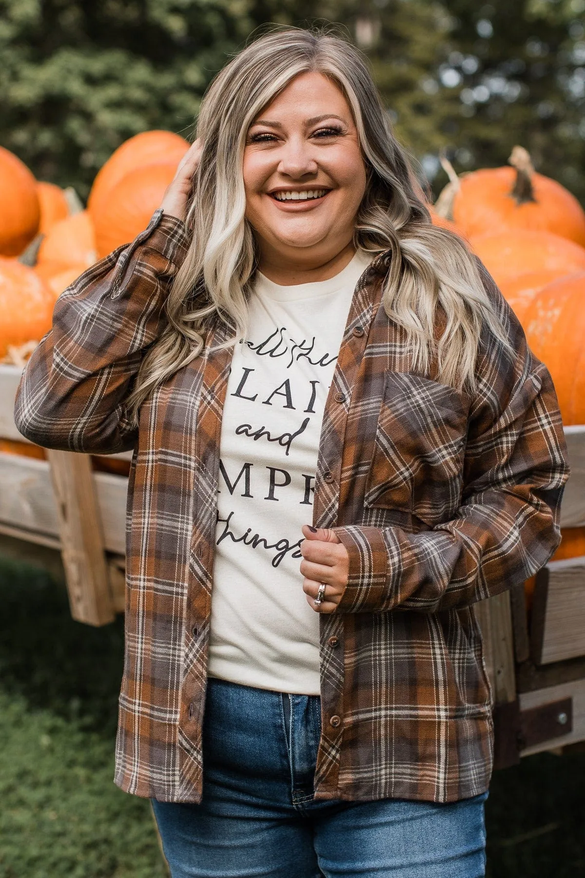 True To Myself Plaid Button Top- Brown & Charcoal