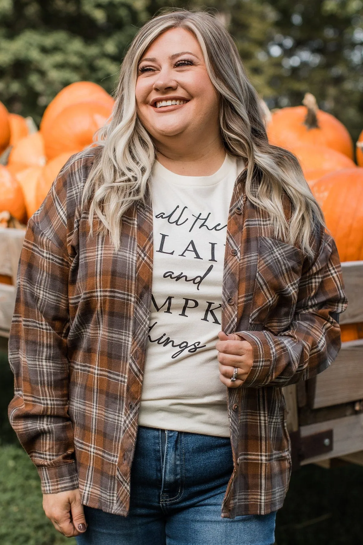 True To Myself Plaid Button Top- Brown & Charcoal