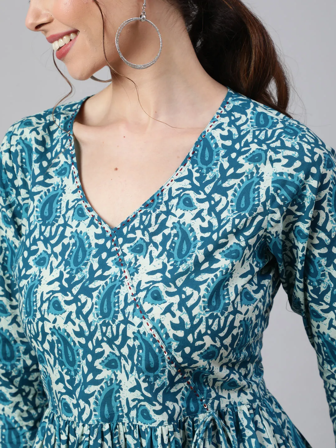 Turquoise Hand Kantha Peplum Top