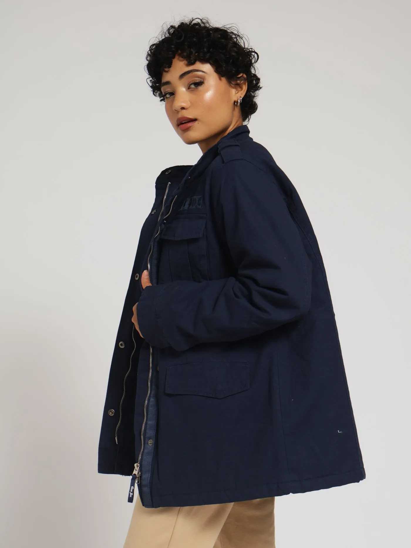 Twill Utility Parka Jacket - Blue