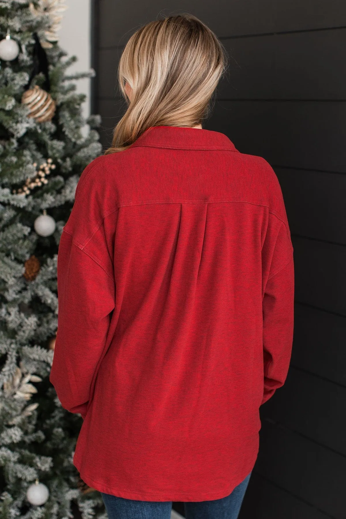 Typical Feelings Knit Button Top- Red