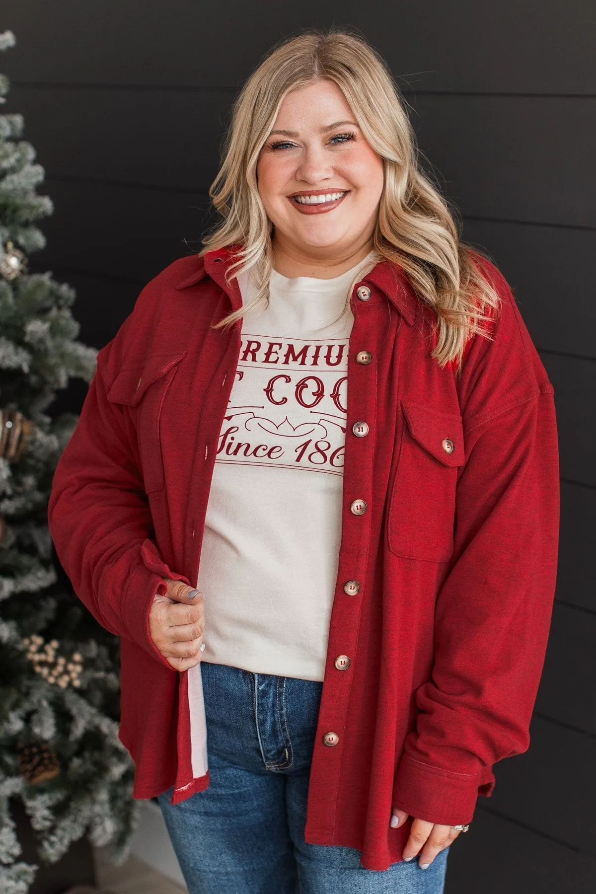 Typical Feelings Knit Button Top- Red