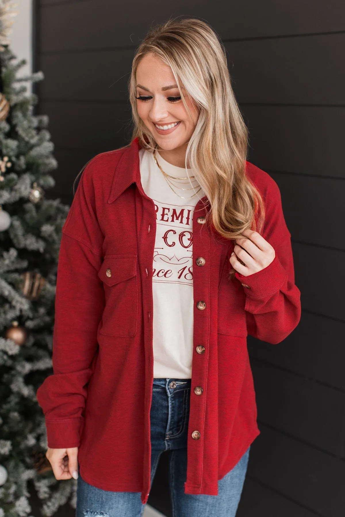 Typical Feelings Knit Button Top- Red