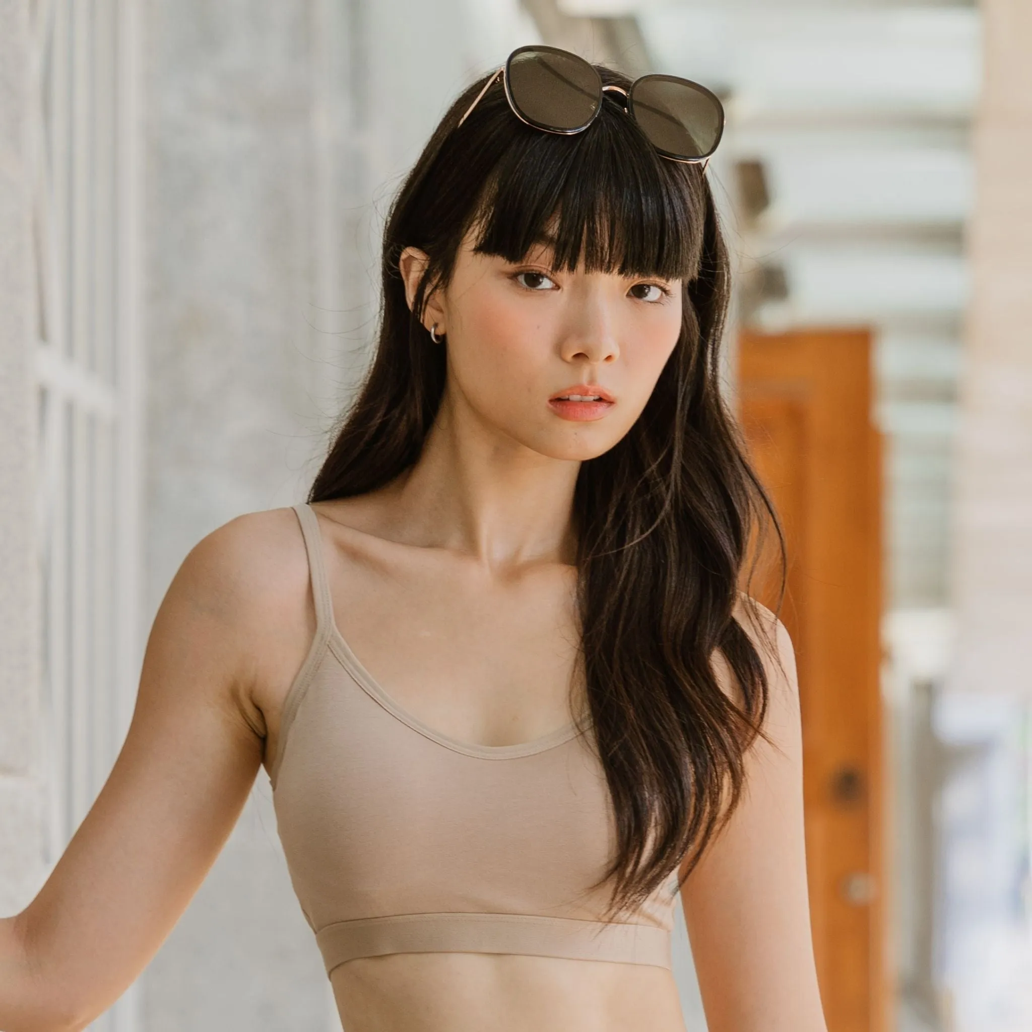 Urban Edge! Mini-Crop Sweetheart Bra Top (Solid Cotton) in Creme Nude