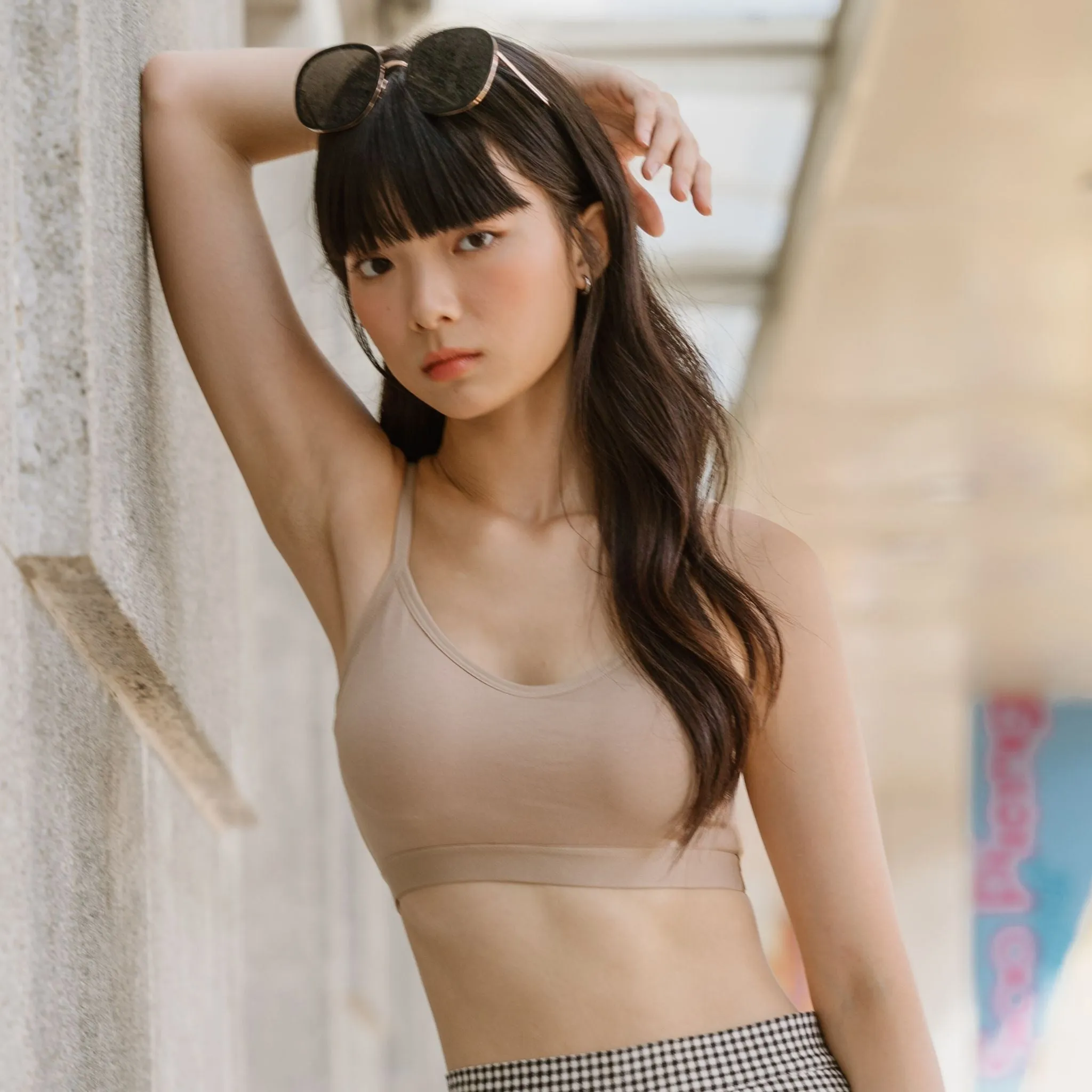 Urban Edge! Mini-Crop Sweetheart Bra Top (Solid Cotton) in Creme Nude