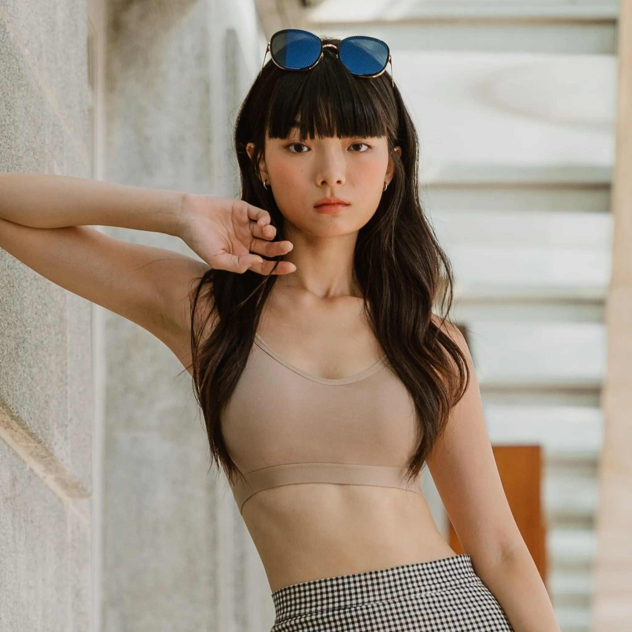 Urban Edge! Mini-Crop Sweetheart Bra Top (Solid Cotton) in Creme Nude