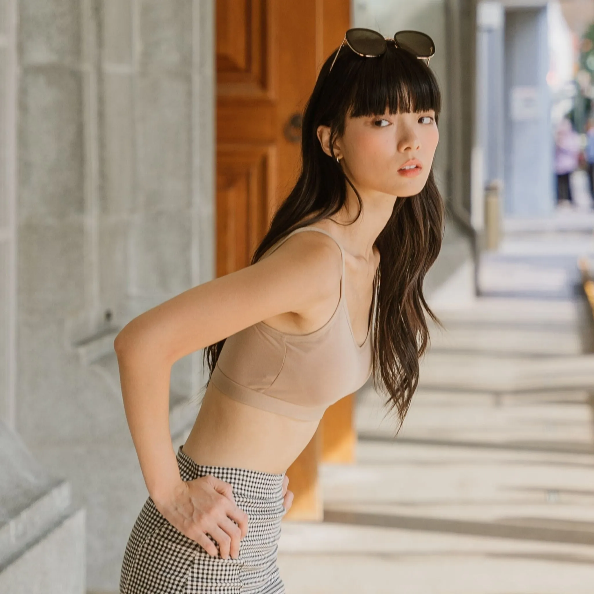 Urban Edge! Mini-Crop Sweetheart Bra Top (Solid Cotton) in Creme Nude