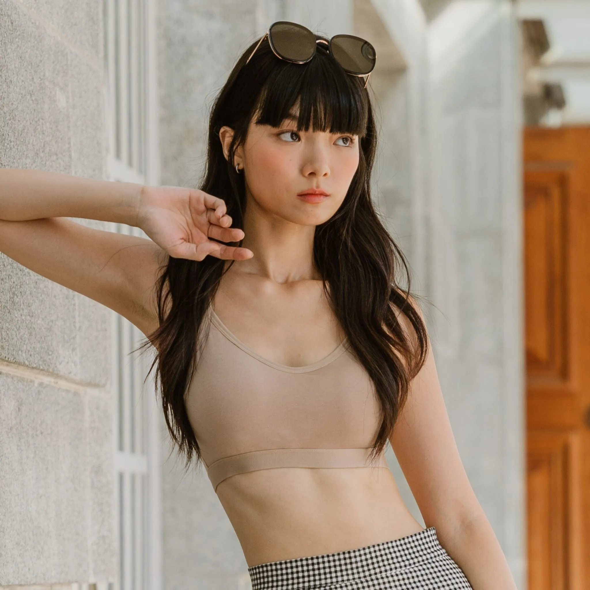 Urban Edge! Mini-Crop Sweetheart Bra Top (Solid Cotton) in Creme Nude