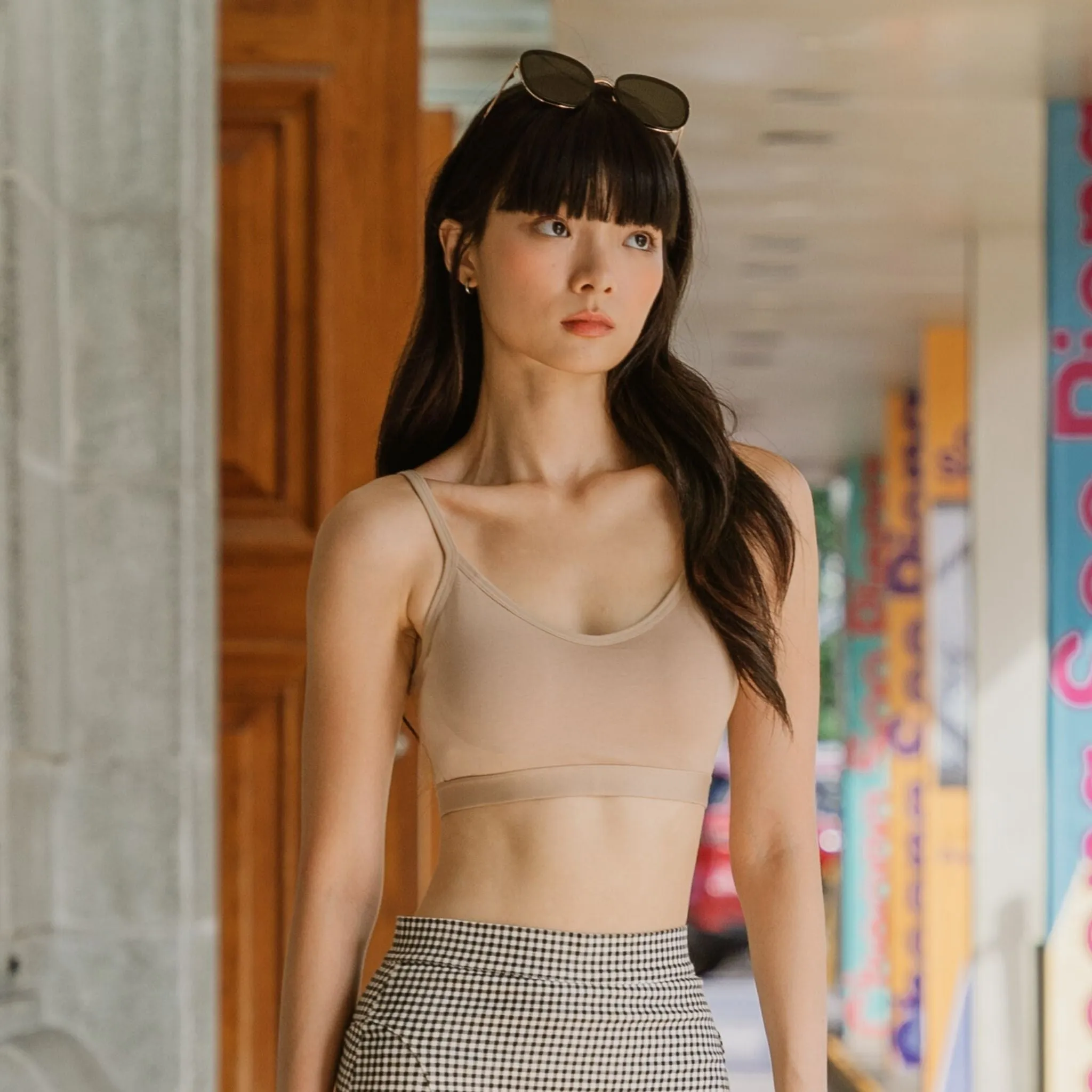 Urban Edge! Mini-Crop Sweetheart Bra Top (Solid Cotton) in Creme Nude