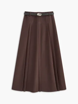 Utility Pleated Belted  Midi Skirt