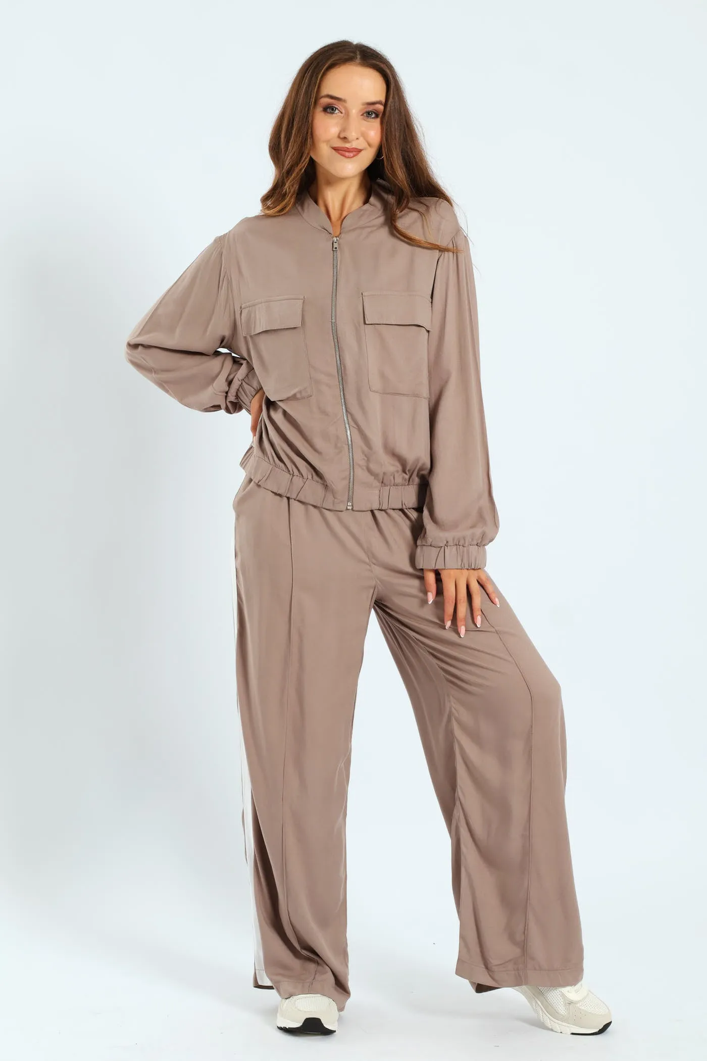 Utility Pocket Bomber With Sportstripe - Taupe