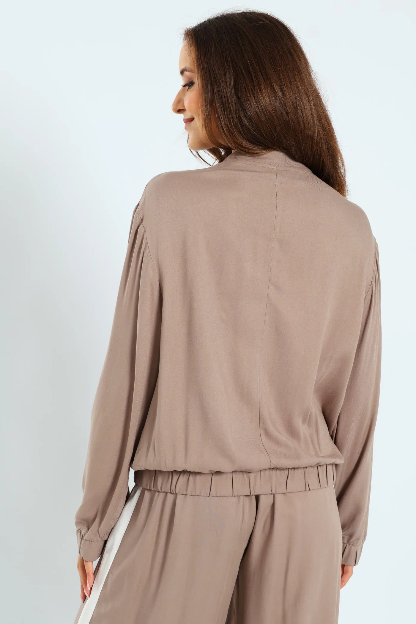 Utility Pocket Bomber With Sportstripe - Taupe