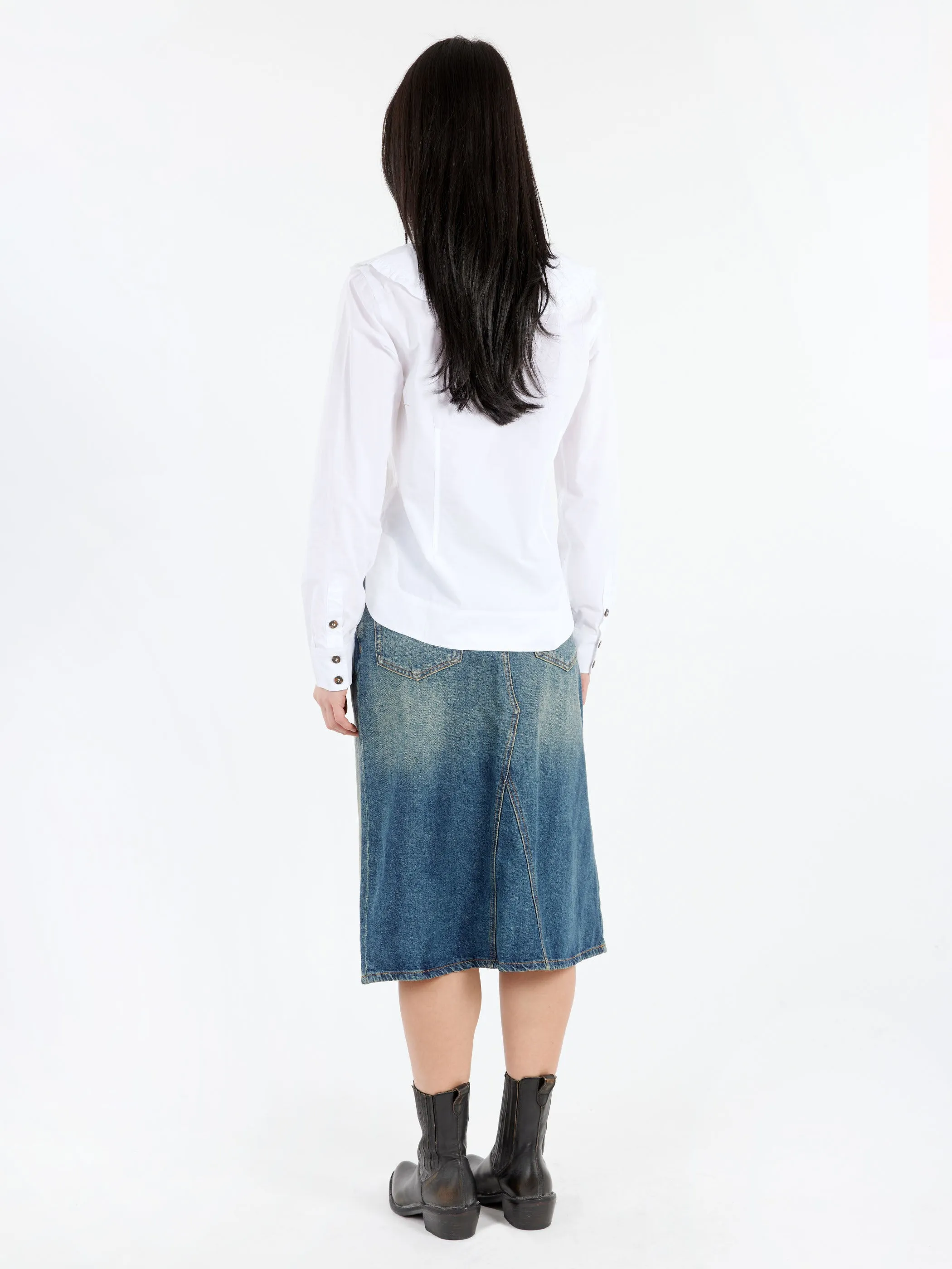 V-Neck Frill Collar Shirt