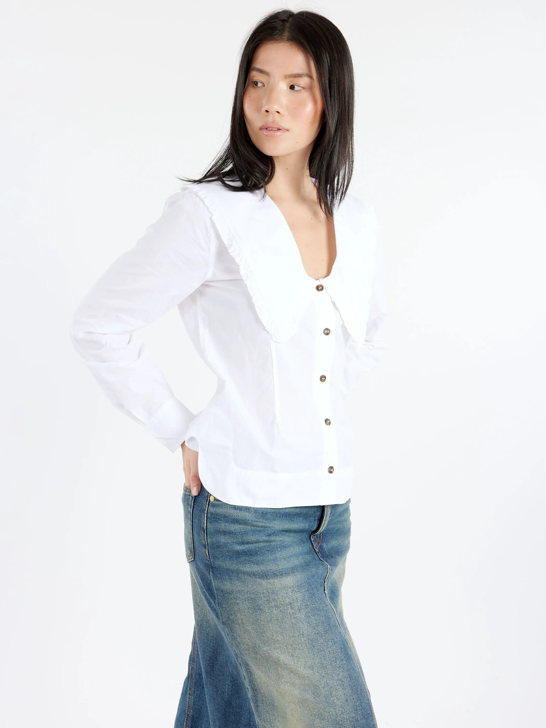 V-Neck Frill Collar Shirt