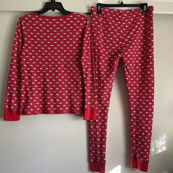 Vineyard Vines Pajama Top/Pants SET Size M Red Holiday Santa Whales Cotton PJs