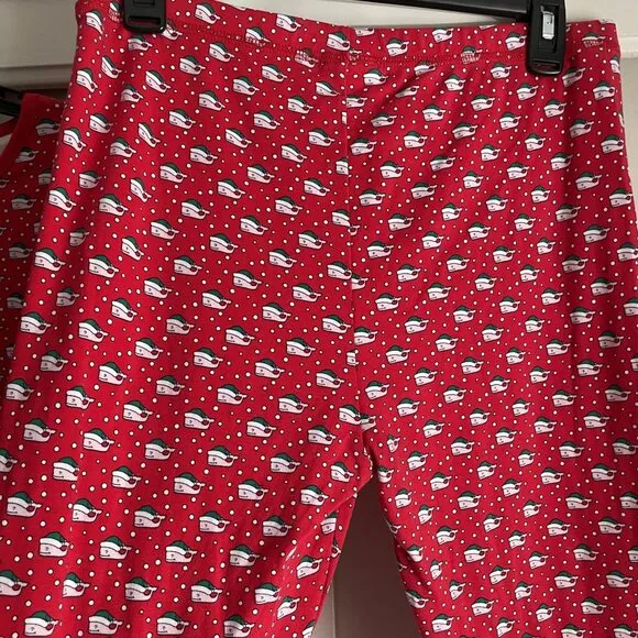 Vineyard Vines Pajama Top/Pants SET Size M Red Holiday Santa Whales Cotton PJs