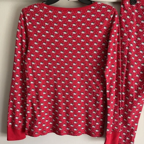 Vineyard Vines Pajama Top/Pants SET Size M Red Holiday Santa Whales Cotton PJs
